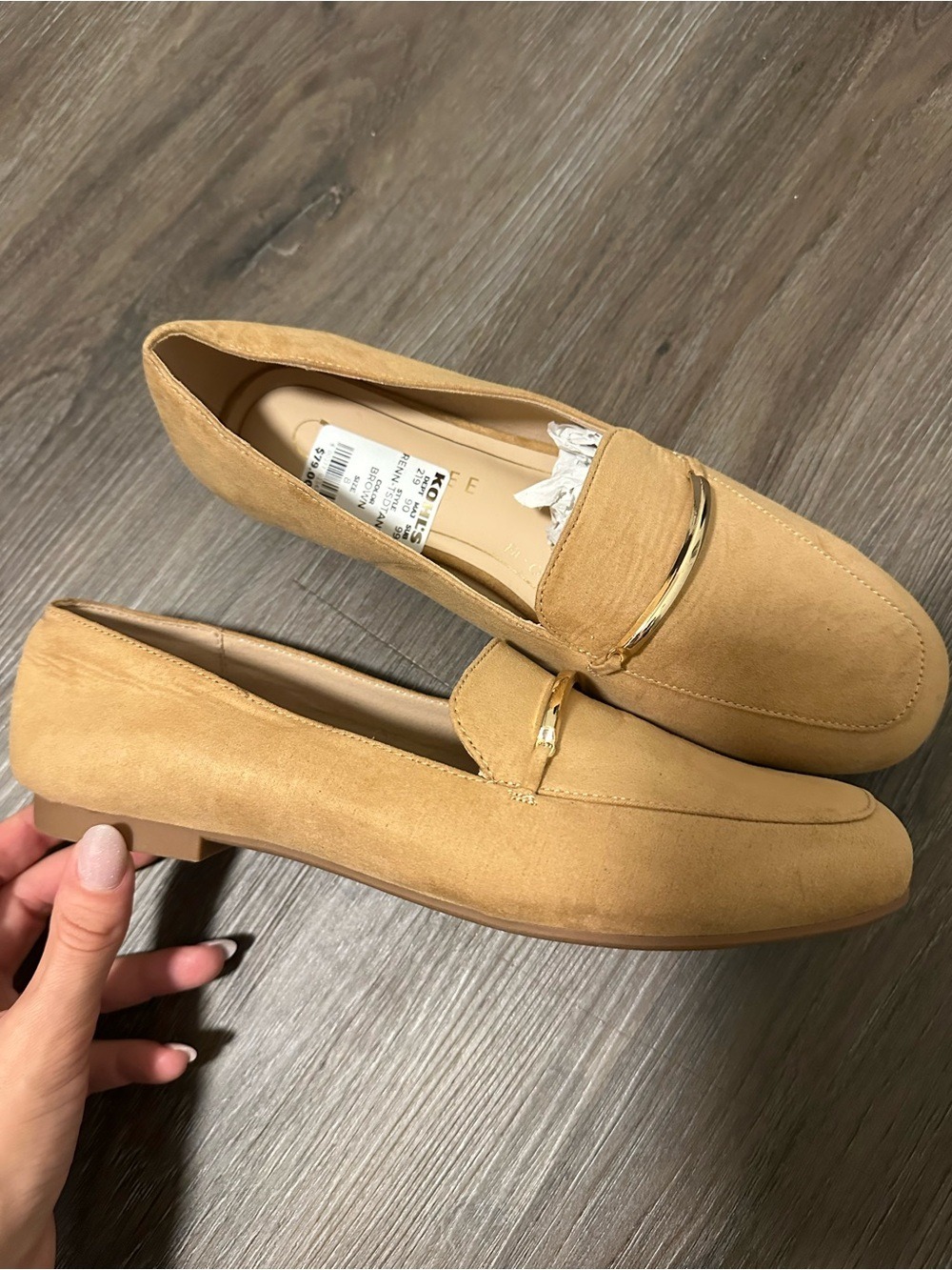 Women’s Tan Suede-Look Slip-On Loafers size 8 - Picture 2 of 5
